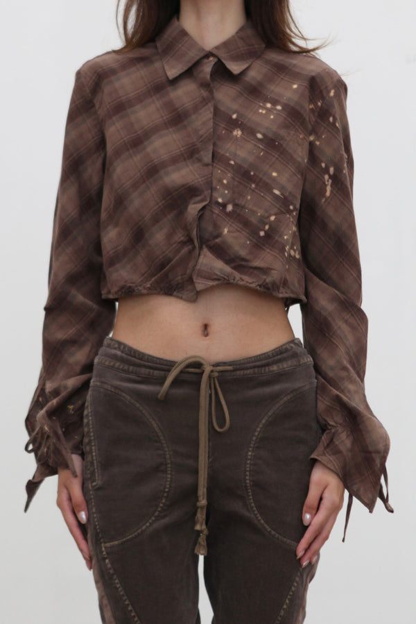OUDE WAAG 25 Early Autumn Plaid Short Shirt OW-OW-25PF-ST01C1BR048-ZHGW (BR048 Brown and Gray Plaid)